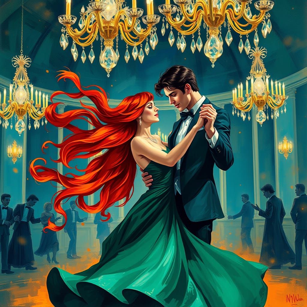 Elegant Couple Dancing in Grand Ballroom Abstract Art