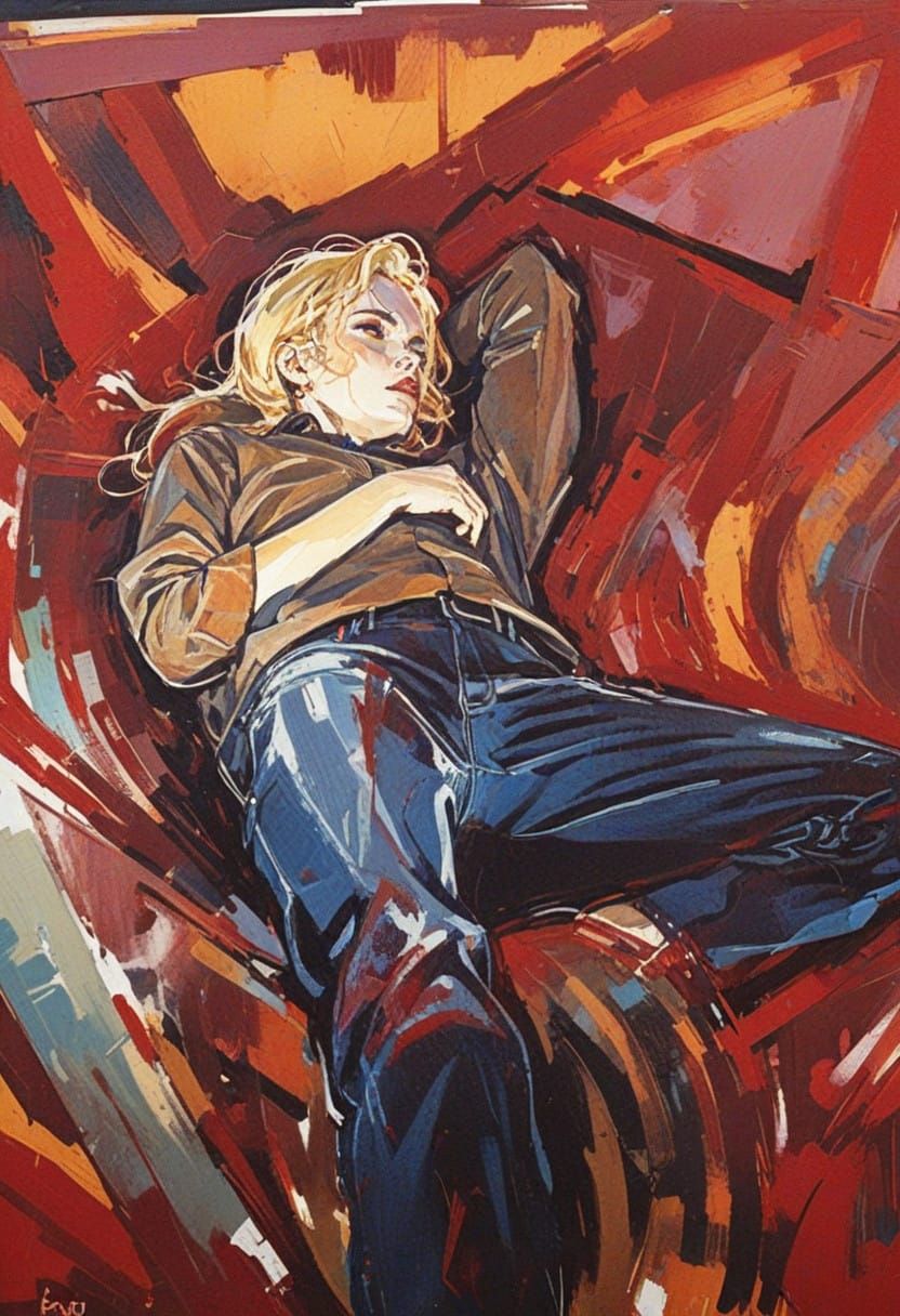 Golden Blonde Figure in Dynamic Abstract Expressionist Paint...