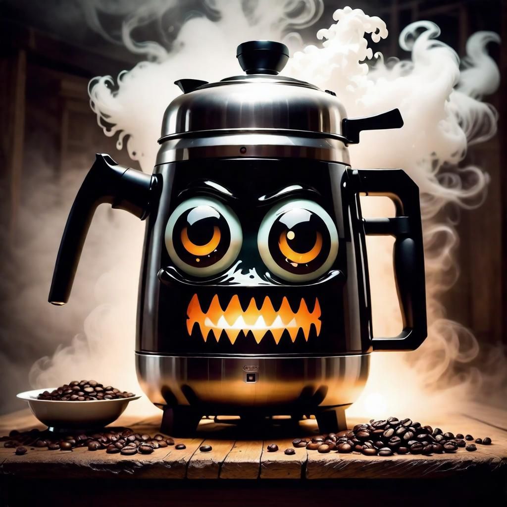 Mysterious Monster Coffee Maker in Fog