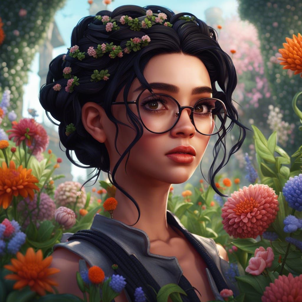 Girl in Garden: Detailed Matte Painting in 8K