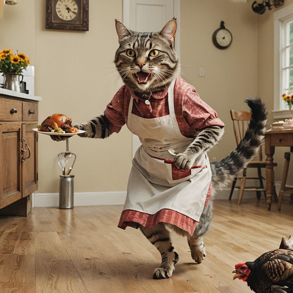 Feline Fugitive in Apron