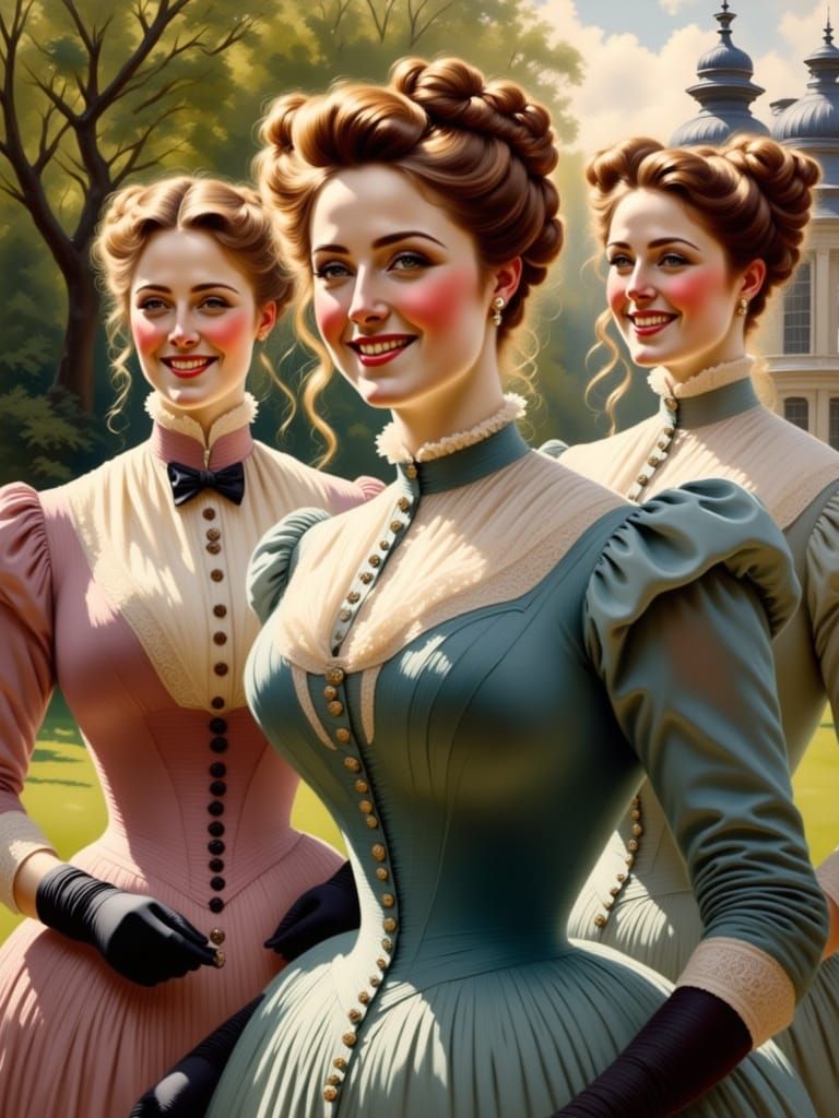 Victorian Women Stroll in Copenhagen, Oil Painting