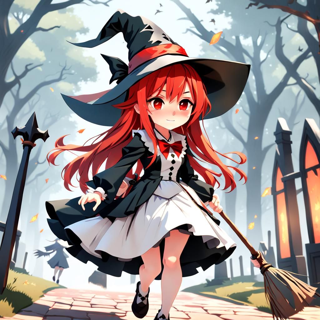 Anime Girl Arriving at Witch School in 3D Style