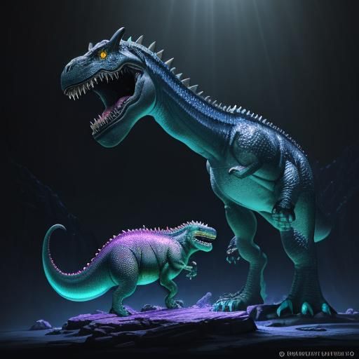 Dinosaurs Journey Through Rainbow Cave: 3D Anime Art