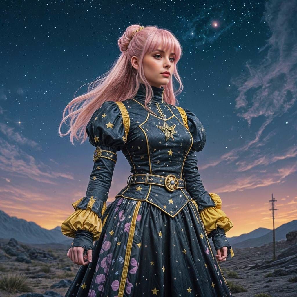 Galactic Space Pirate Goddess in Pastel Dreamscape