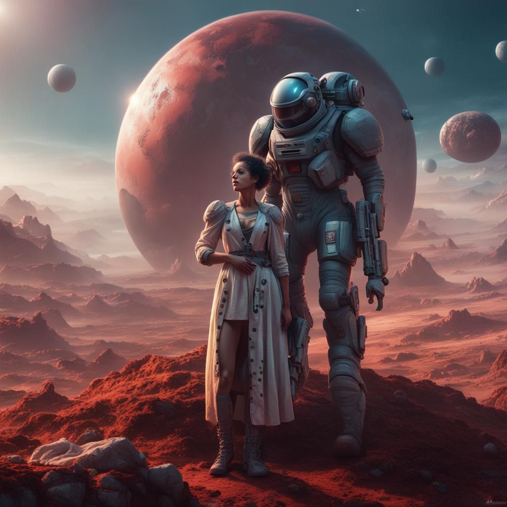 Girl and Space Soldier on Alien Planet