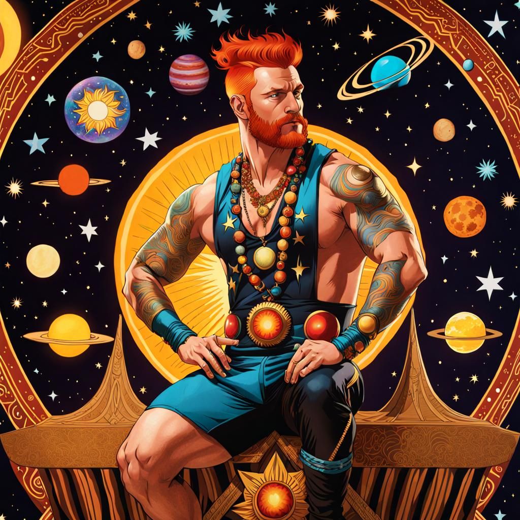 Red-Haired Solarpunk Man in Astral Witch Outfit