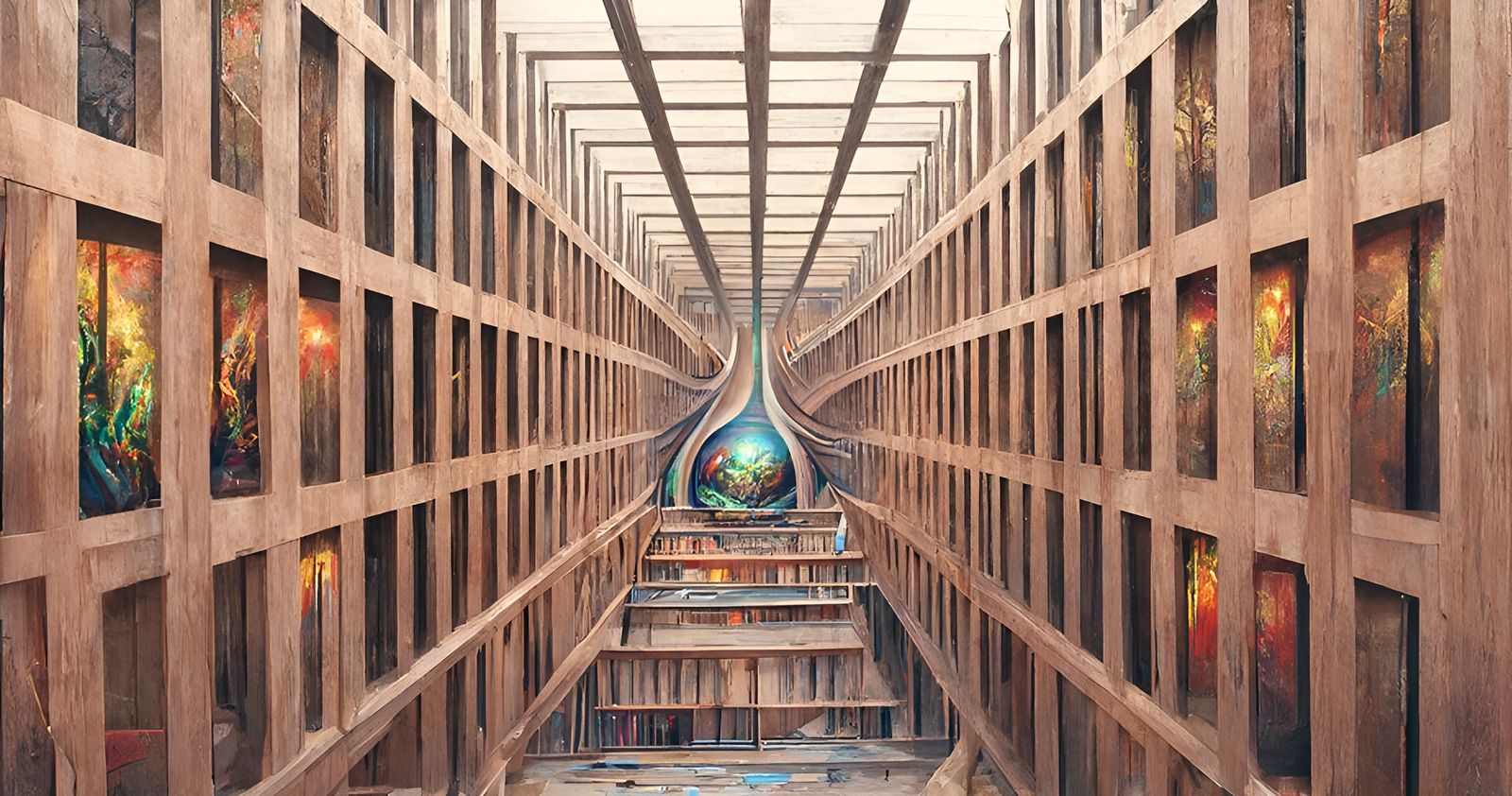 Surreal Alien Building Interior with Infinity Gateways