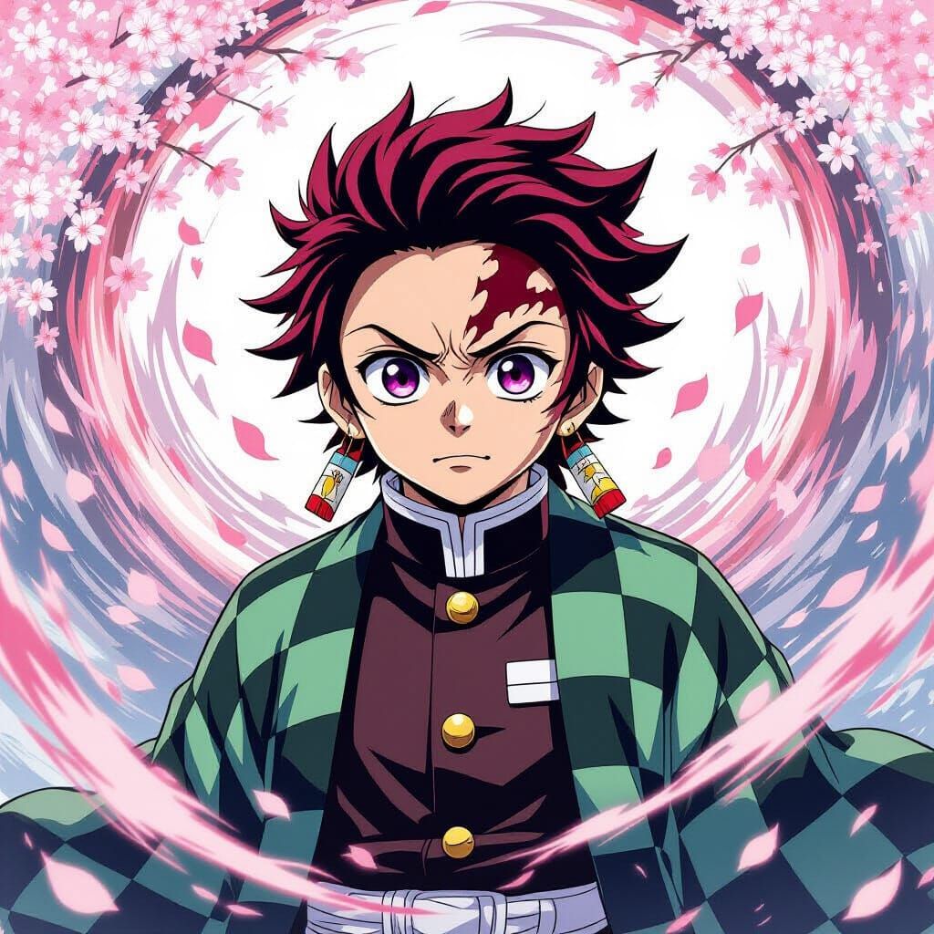 Anime Tanjiro in Cherry Blossom Vortex