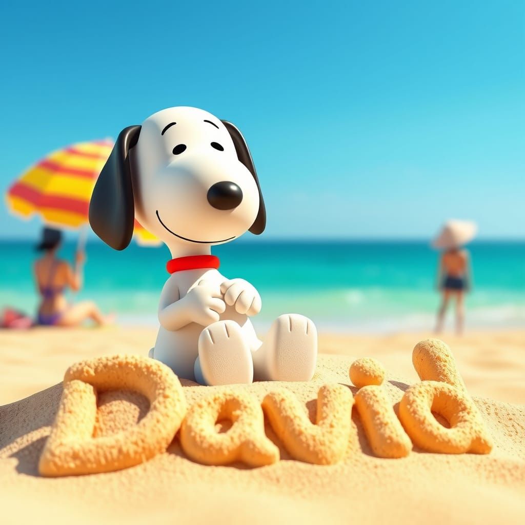 Snoopy on Sandy Beach in Pixar 3D Style