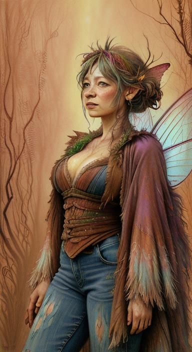 Fairy Portrait in Dark Academia Landscape, Colored Pencil