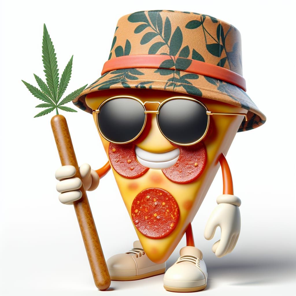 Cartoon Pizza Slice with Bucket Hat and Sunglasses