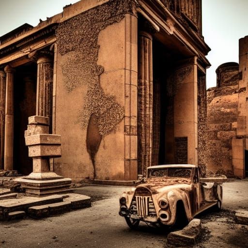 Eerie Ghost Town Ruins with Vintage Cars