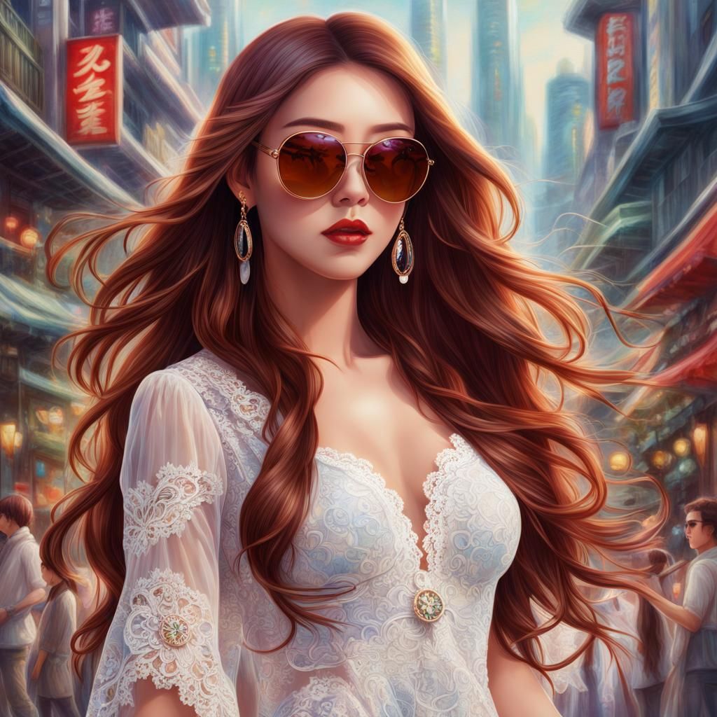 Modern Asian Women in Tokyo: Hyperrealistic Illustration