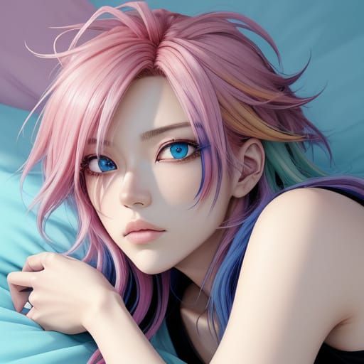 Anime-Inspired Portrait of a Man with Vibrant Hair and Eyes