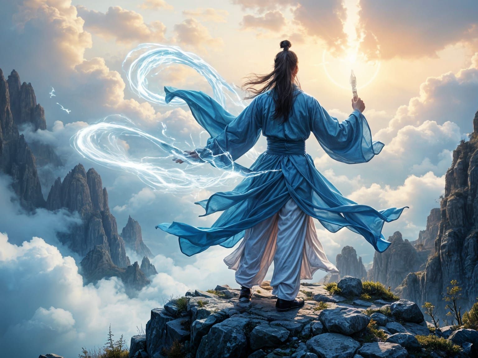 Taoist Immortal Lu Tung Ping Fights Demons on Mountain