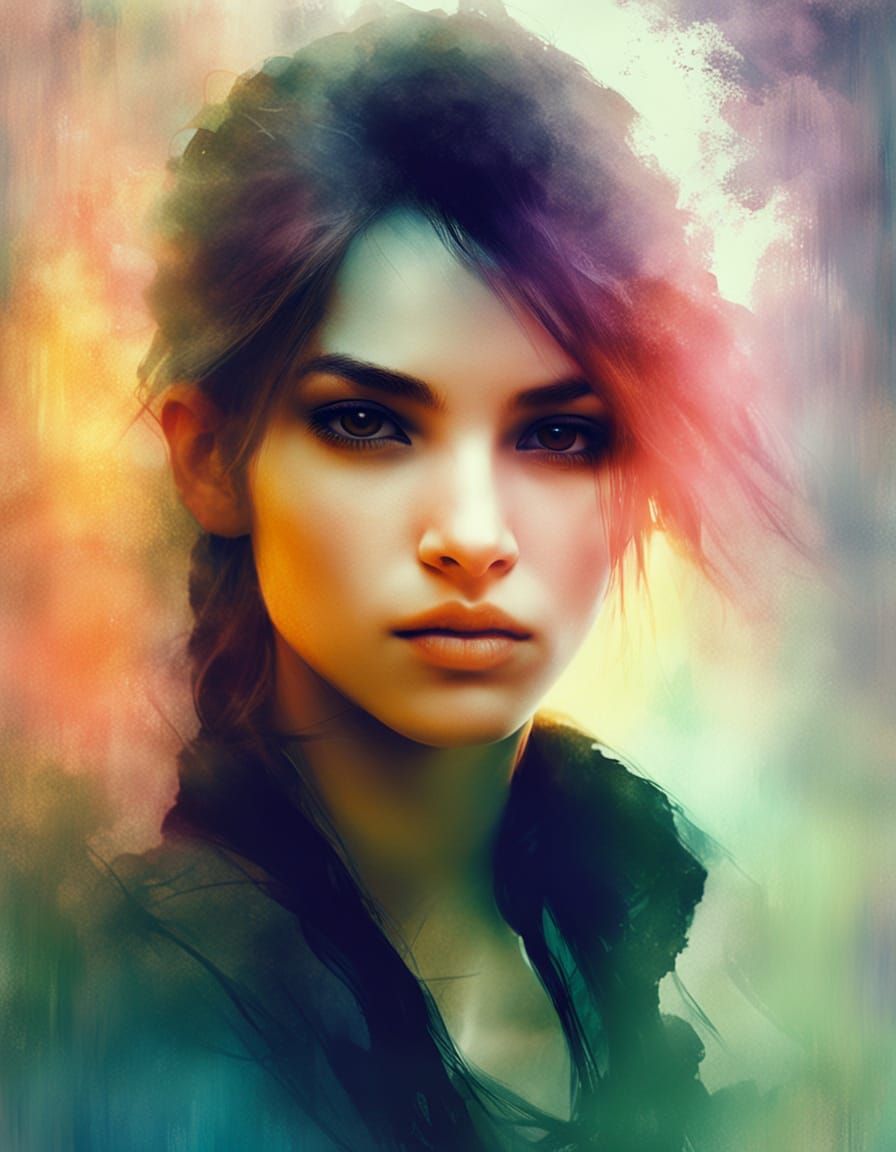 Cyberpunk Woman Portrait in Ethereal Painting Style