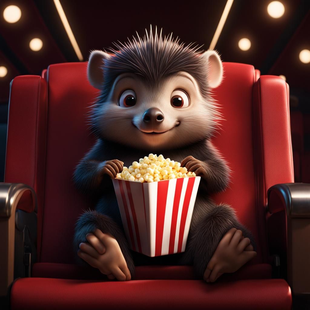 Porcupine's Movie Night: A Hyperrealistic Digital Painting