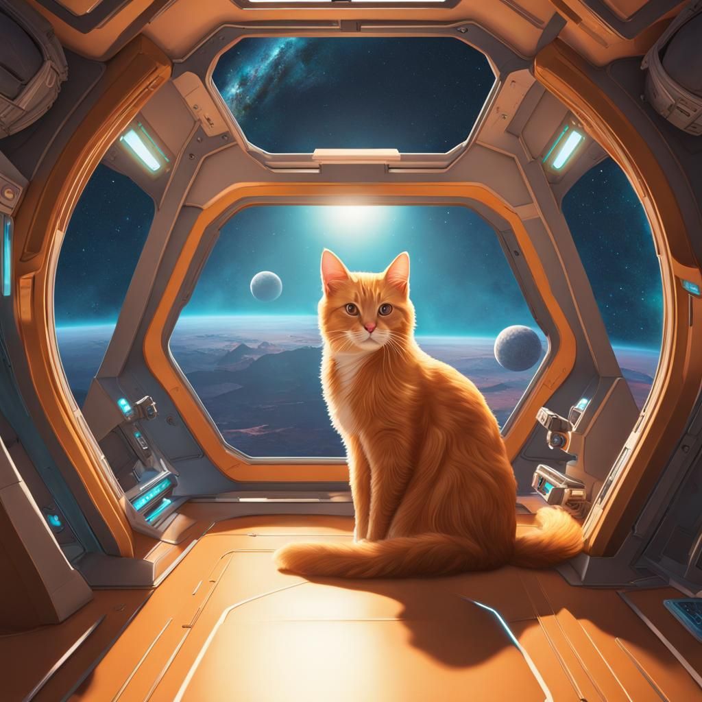 Cosmic Cat Astronaut in Moebius Style