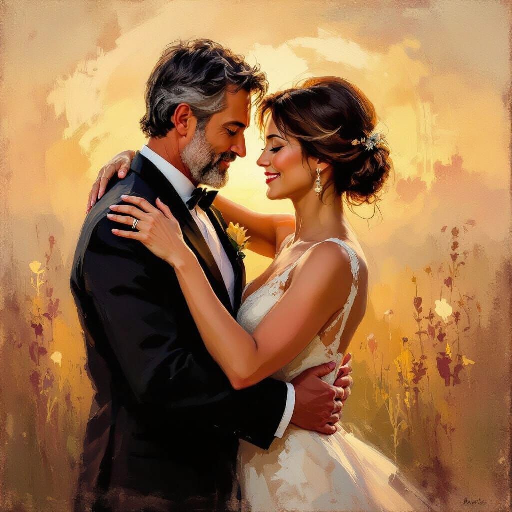 Mature Couple Dancing in Ecstasy, Romantic Impressionist Oil...