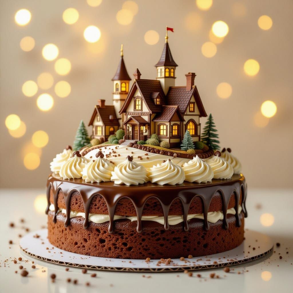 Chocolate Village Cake: A Dreamy Abstract Sculpture