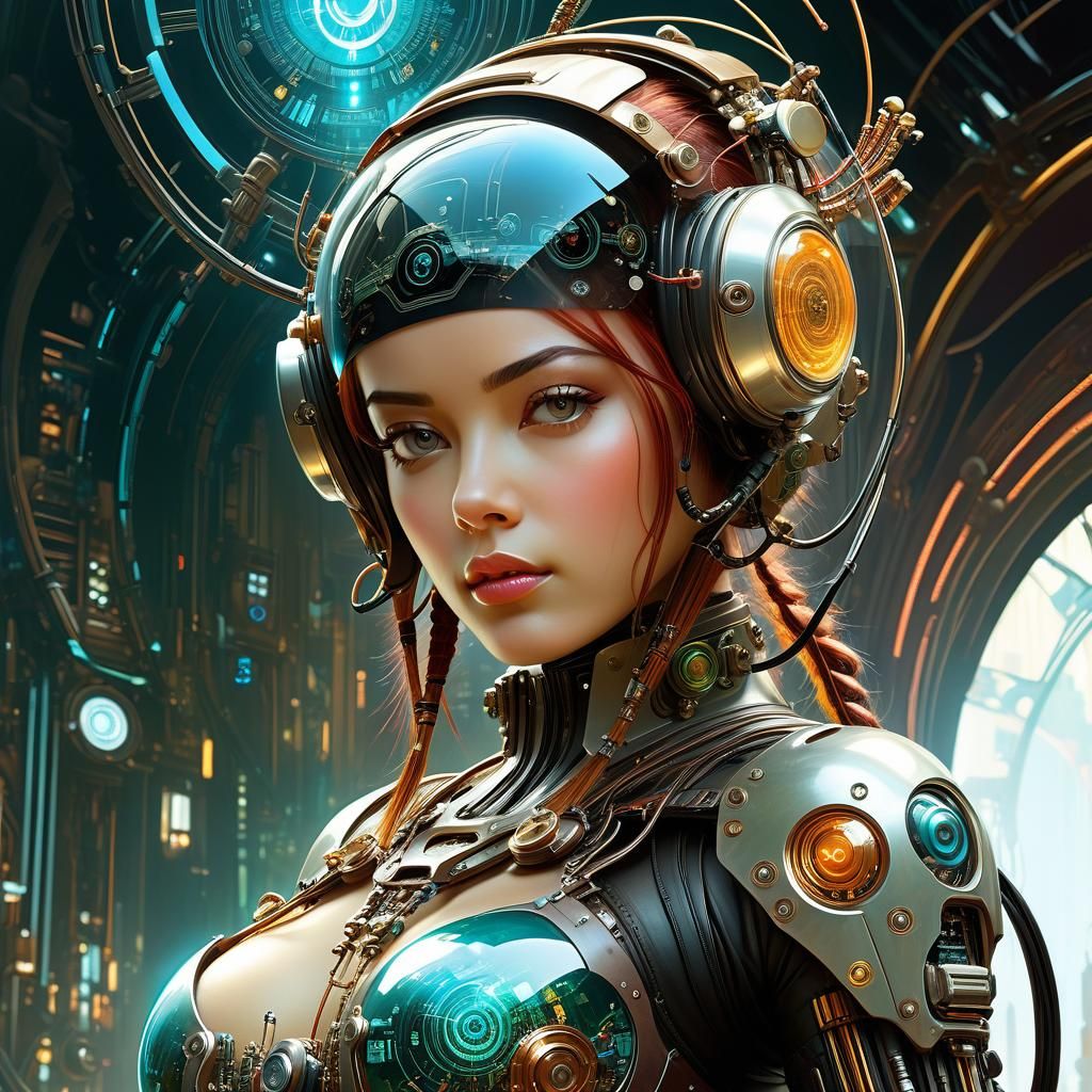 Glass Android with Visible Circuitry in Biopunk Style