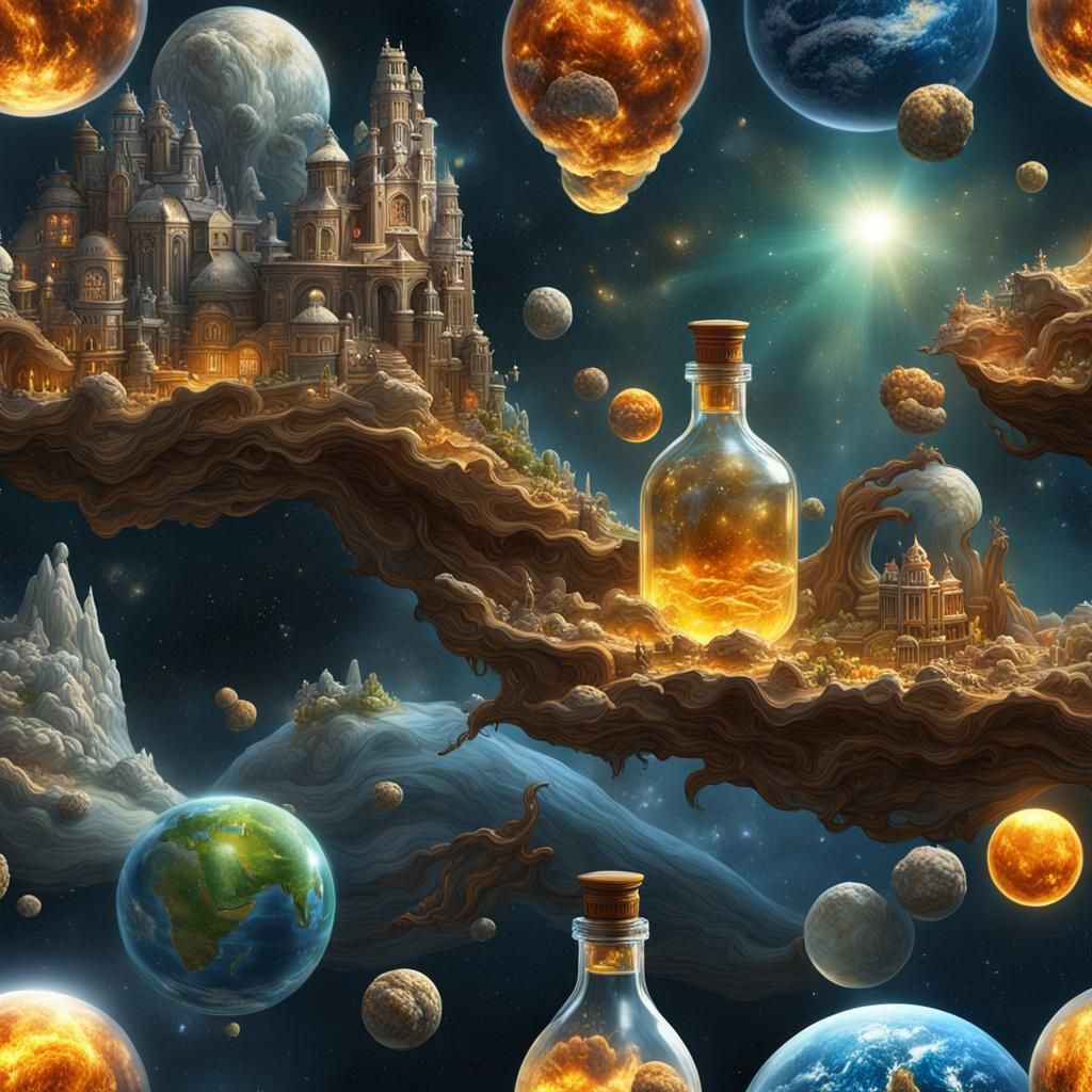 Universe in a Bottle: Surreal Oil Painting