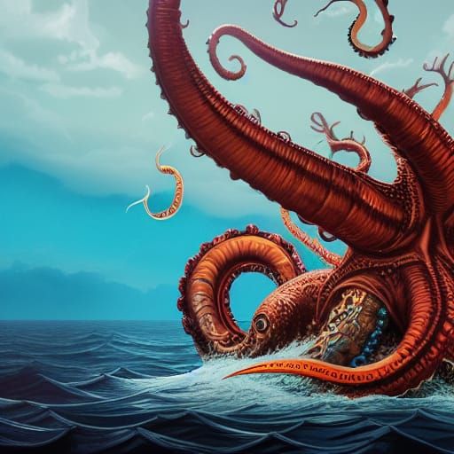 Detailed Paper Cut Art: Kraken Beneath the Boat