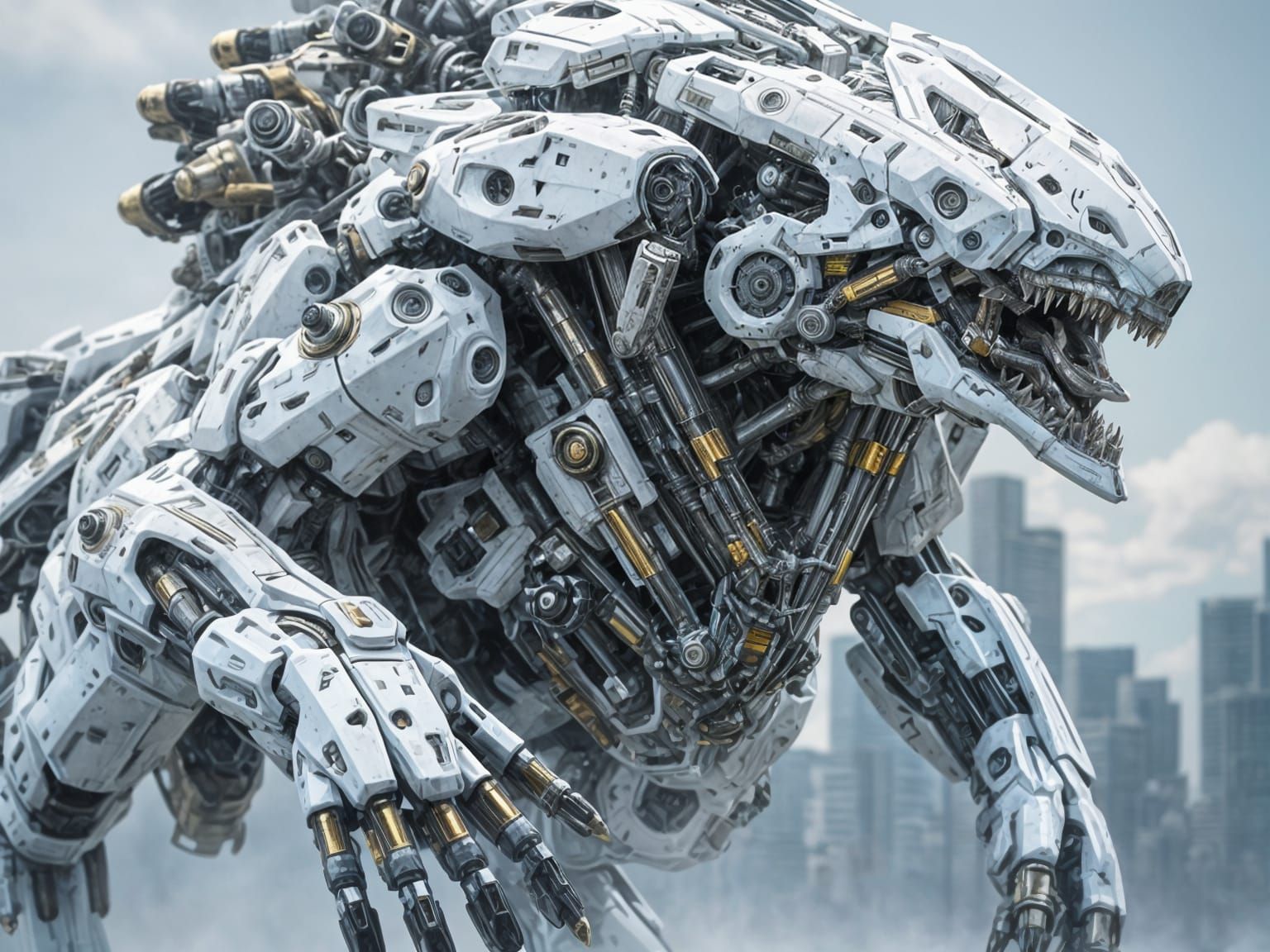 Majestic Cyborg Beast in Dystopian Cityscape