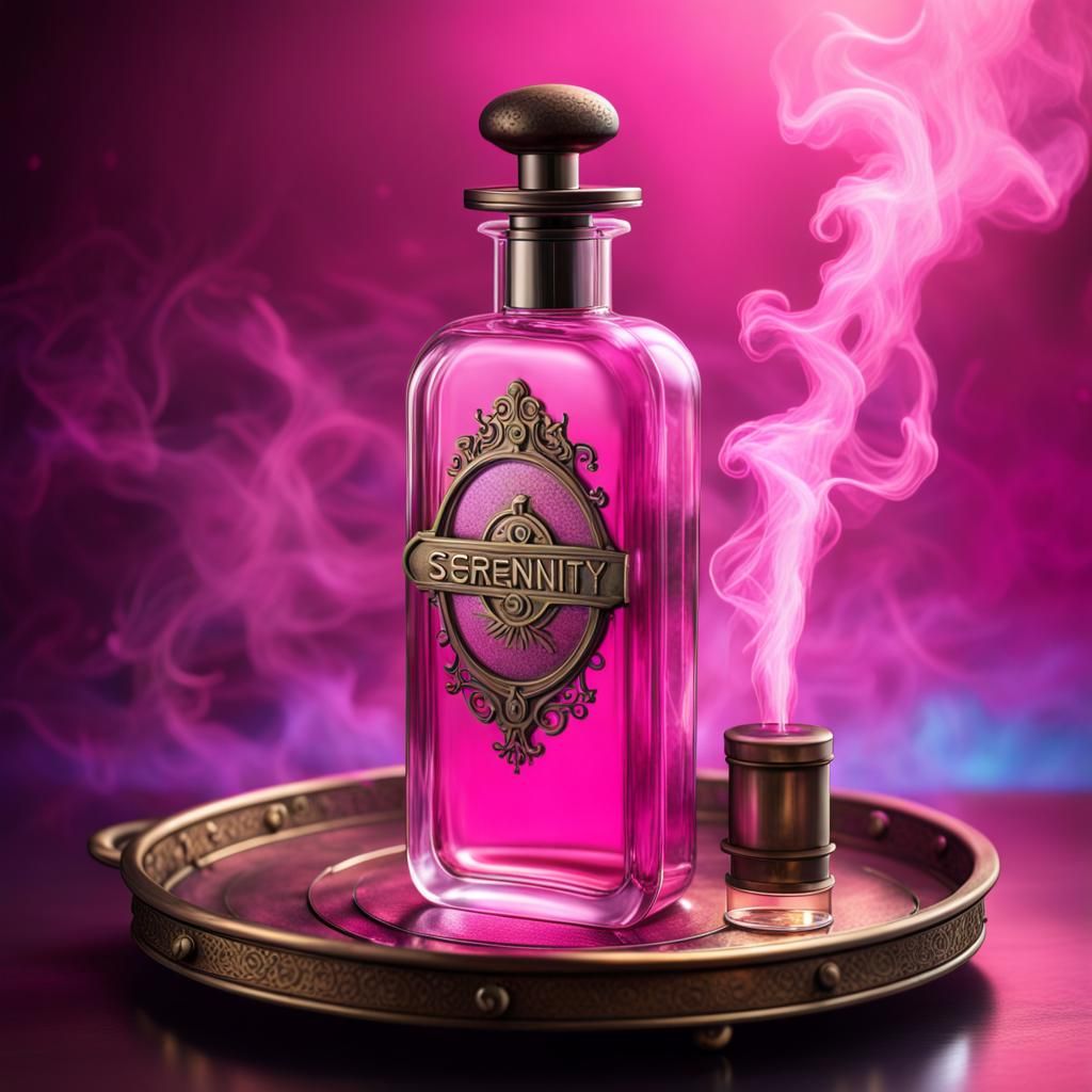 Steampunk Cologne Bottle with Sparkling Pink Contents