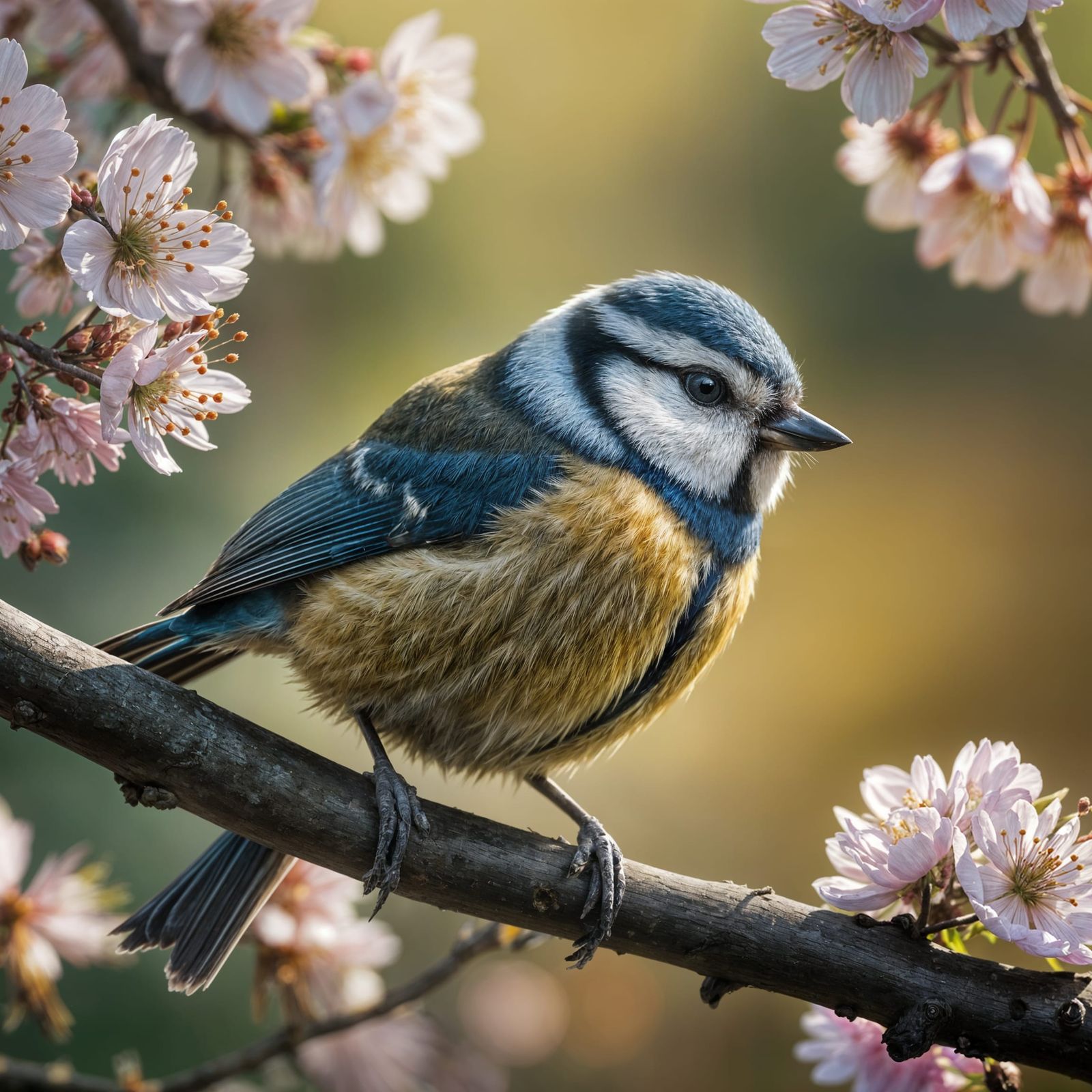 Eurasian Blue Tit Amidst Cherry Blossoms