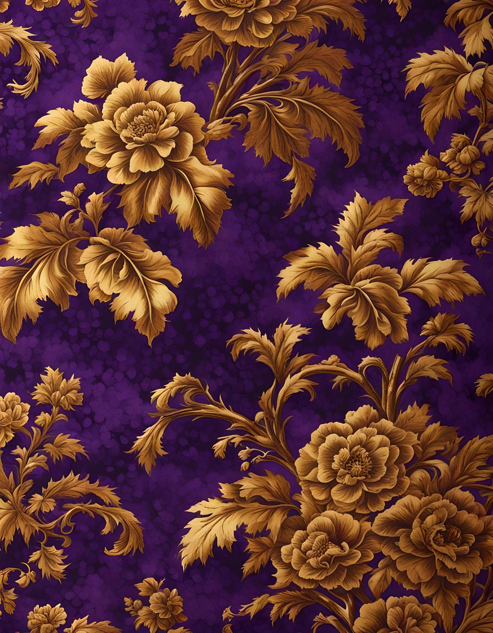 Deep Purple and Gold Brocade Fabric Photorealism