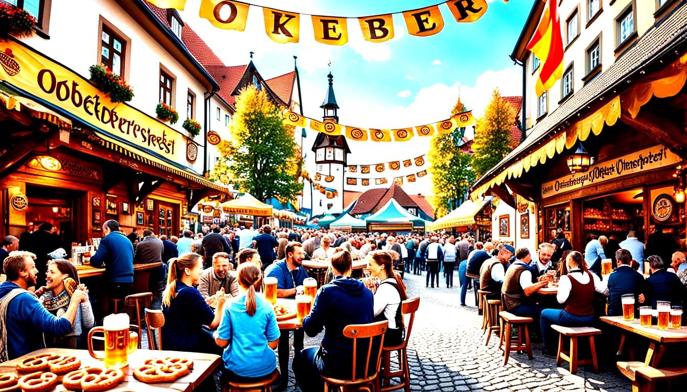 Oktoberfest Beer Garden Scene in Germany
