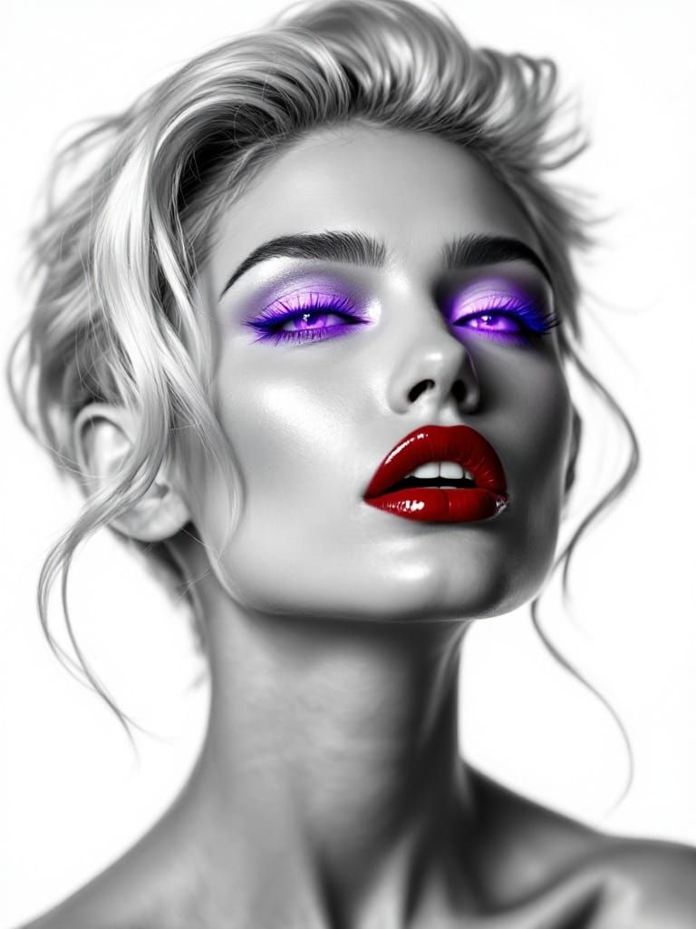Ultra Realistic Black and White Portrait with Vibrant Pop of...