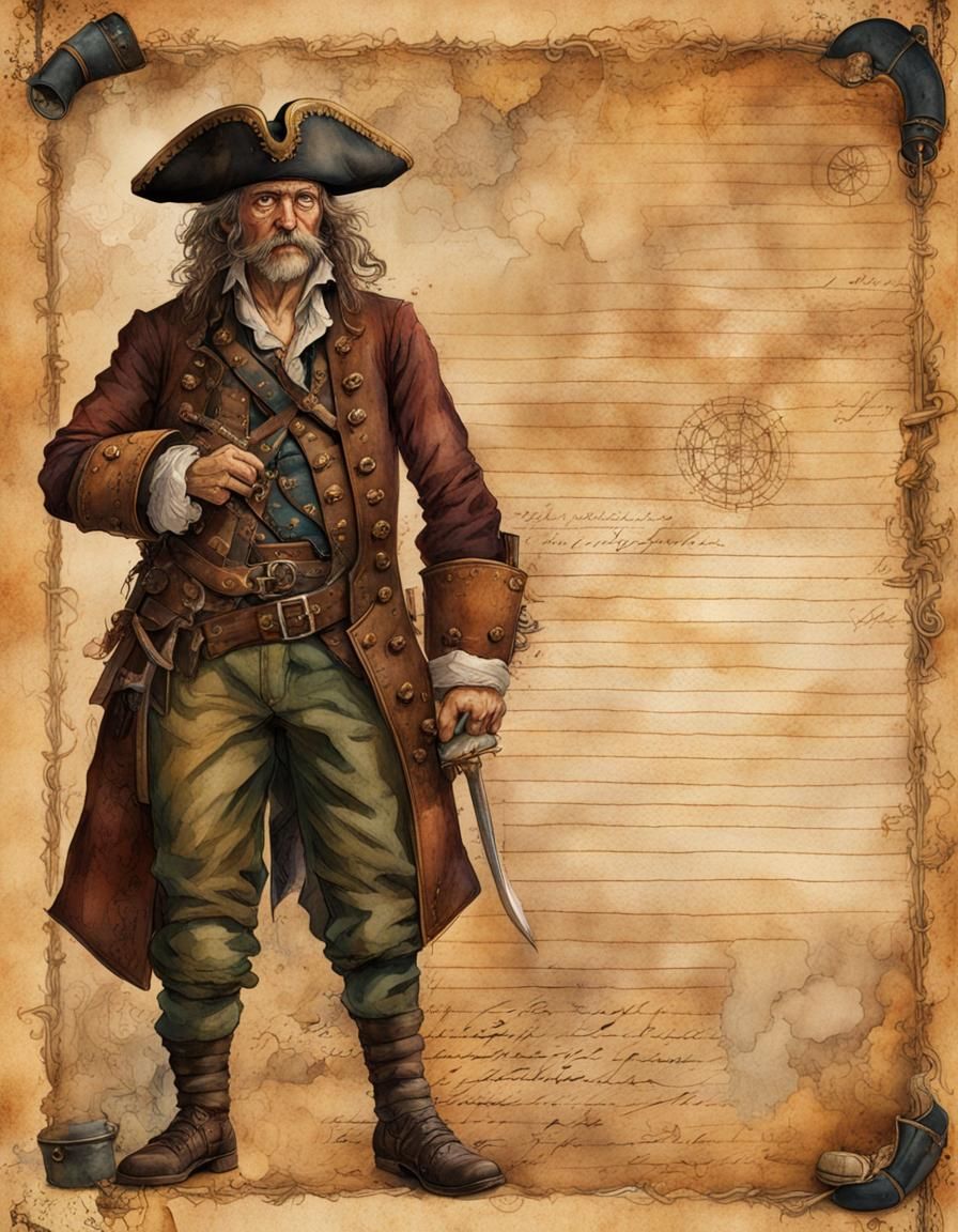 Vintage Watercolor Pirate with Parchment Map
