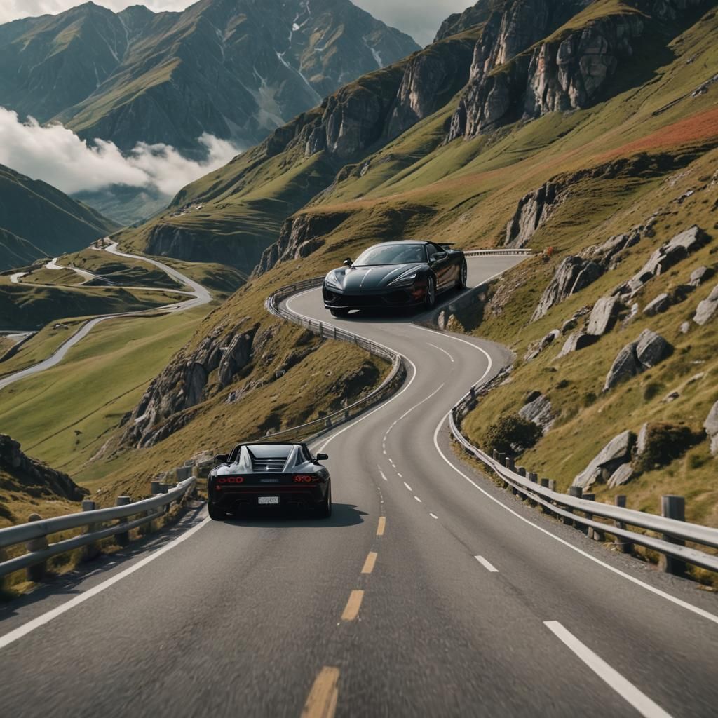 Sleek Sports Car on Mountain Road