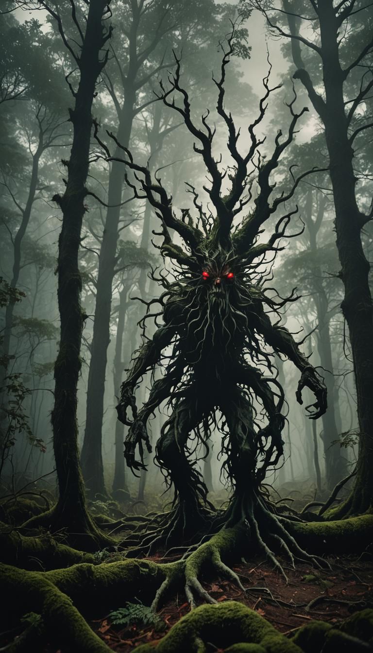 Dark Plant Creature in Mysterious Forest