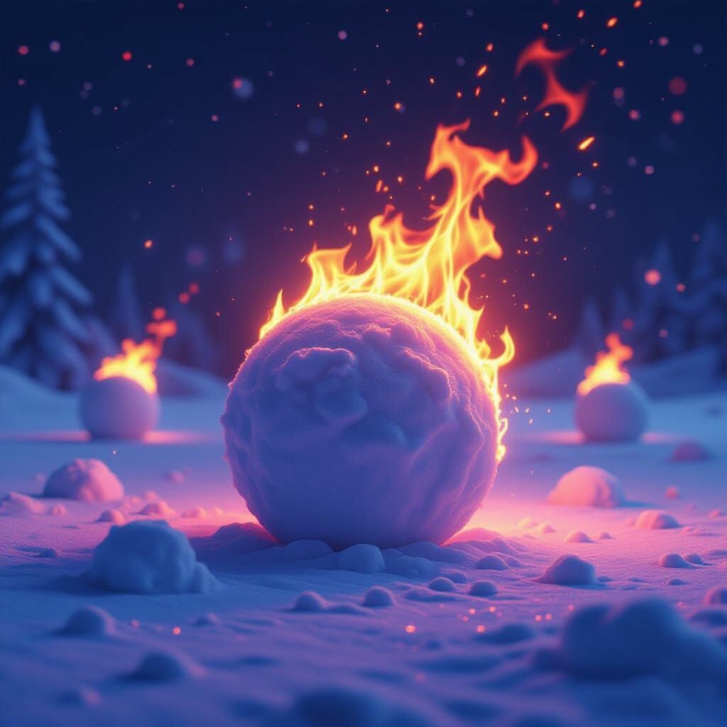Fiery Snowballs in Dreamwave Style with Neon Hues