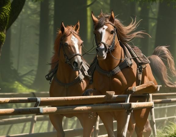 Mystical Steeplechase Horse Race in Old-Growth Forest