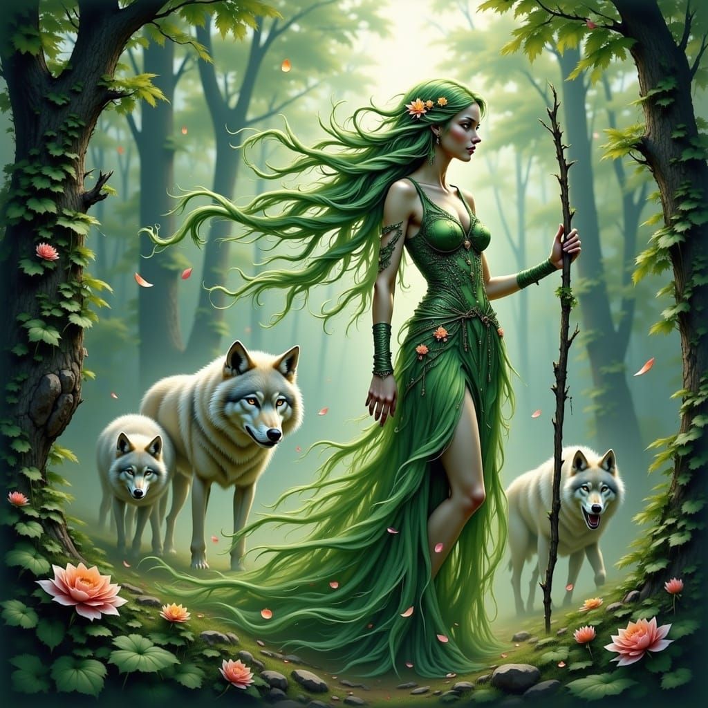 Dryad in Lush Forest Glade