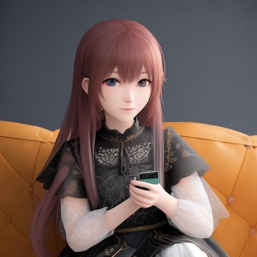 Girl Playing Mobile Game in Vibrant 3D Anime Art