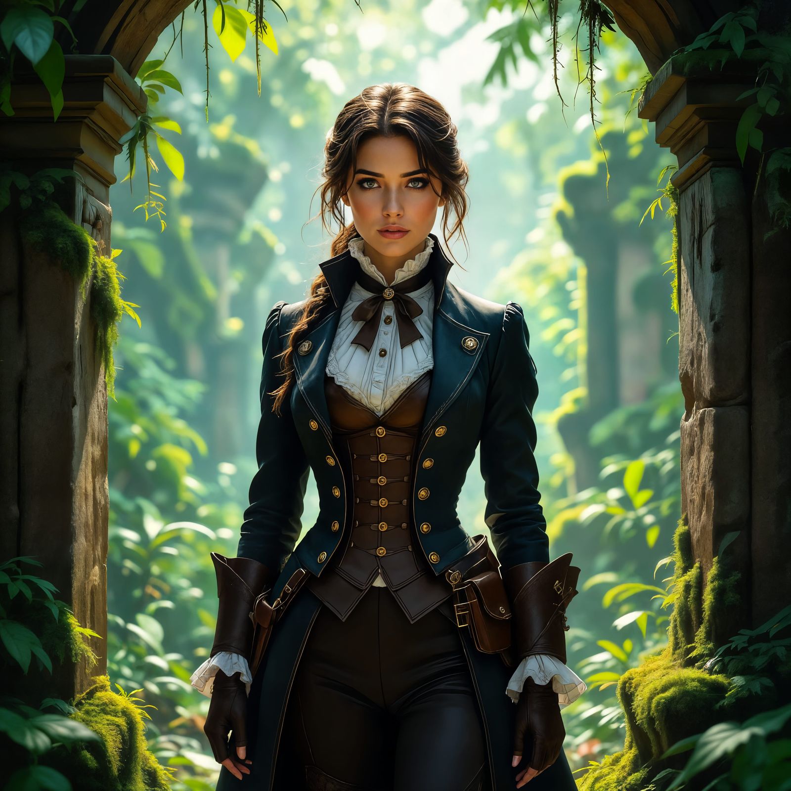 Victorian Explorer at Jungle Edge, Digital Painting