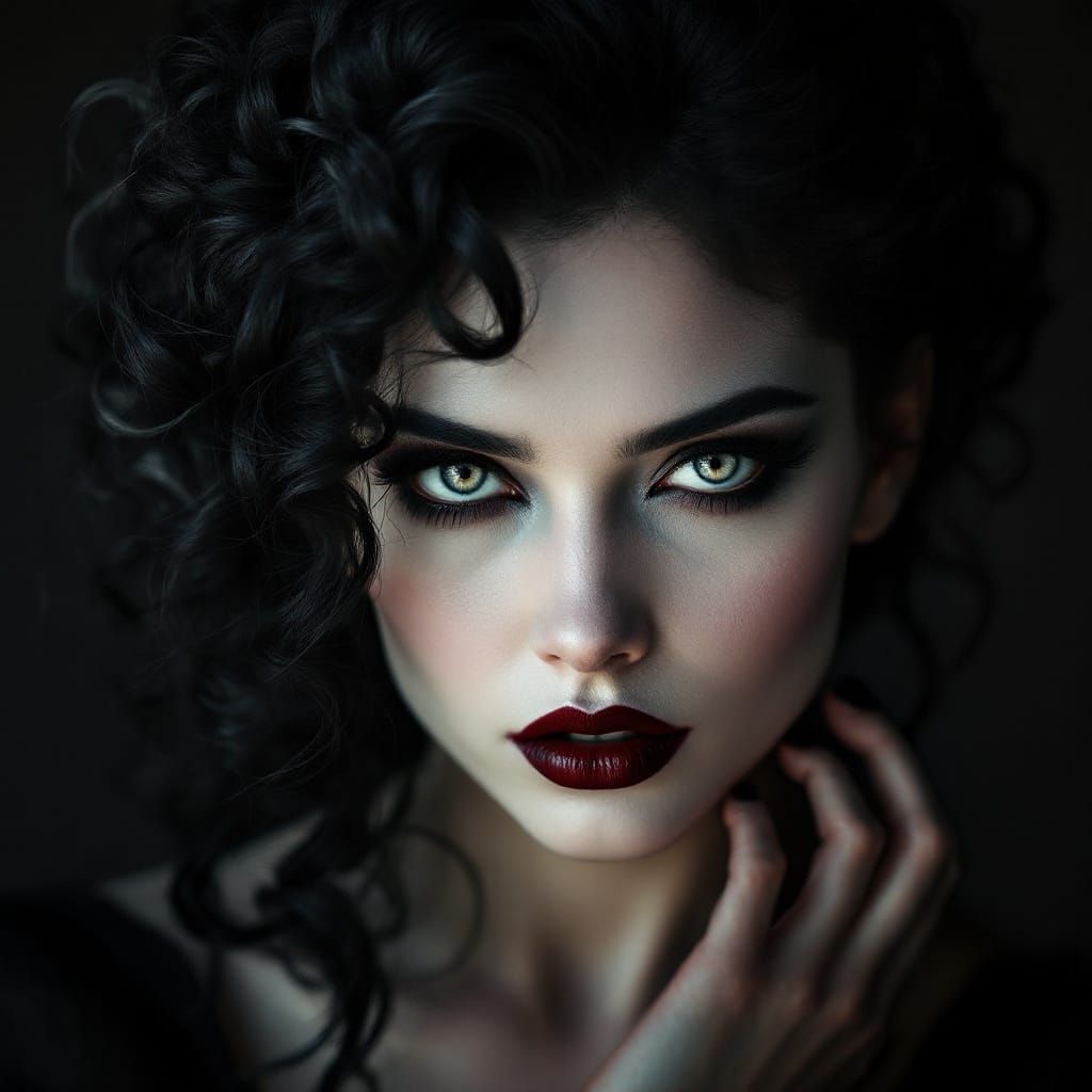 Gothic Beauty with Piercing Grey Eyes