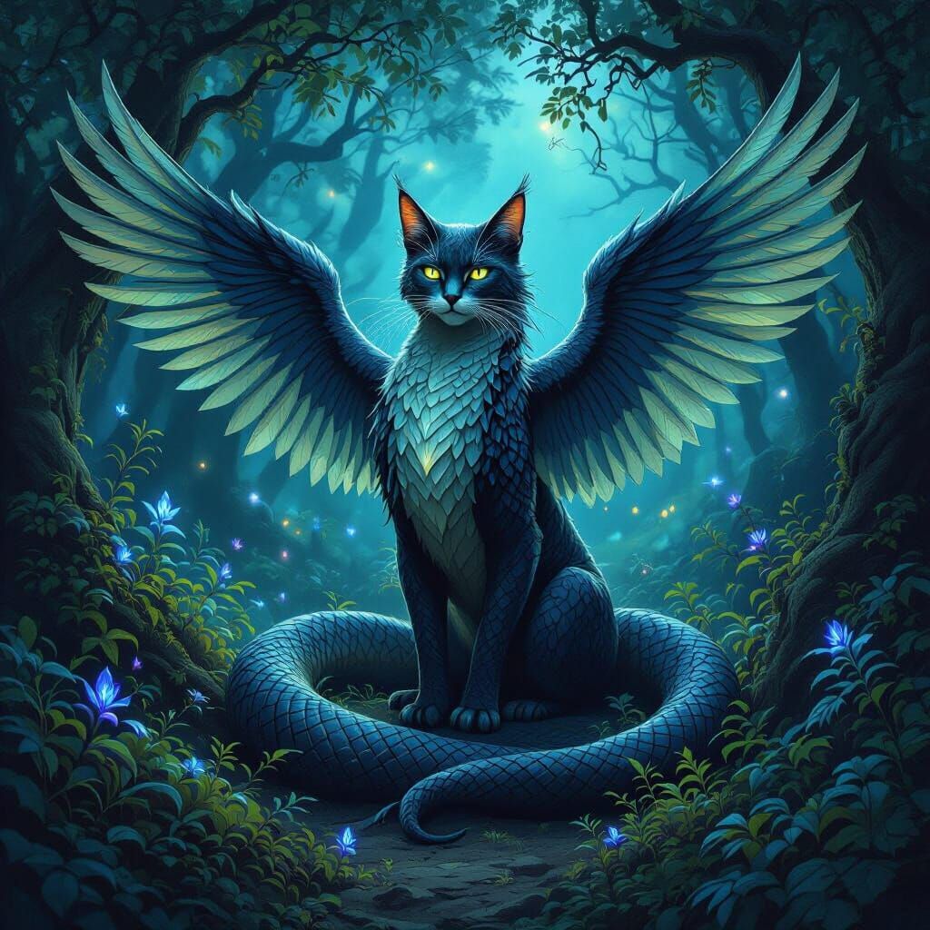 Catzelwurm: Mythical Cat-Snake Creature with Blade Arms