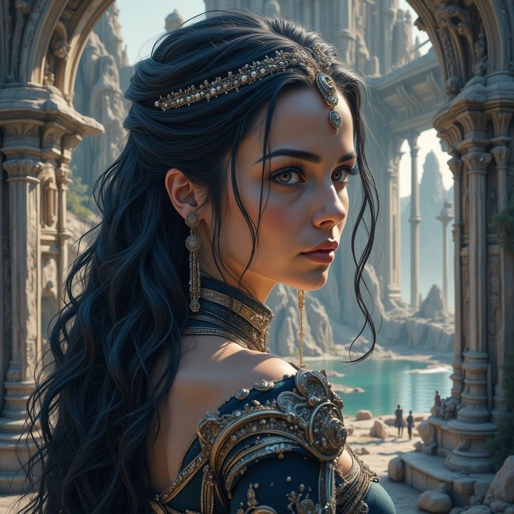 Cyberpunk Princess with Silver Kokoshnik and Gown