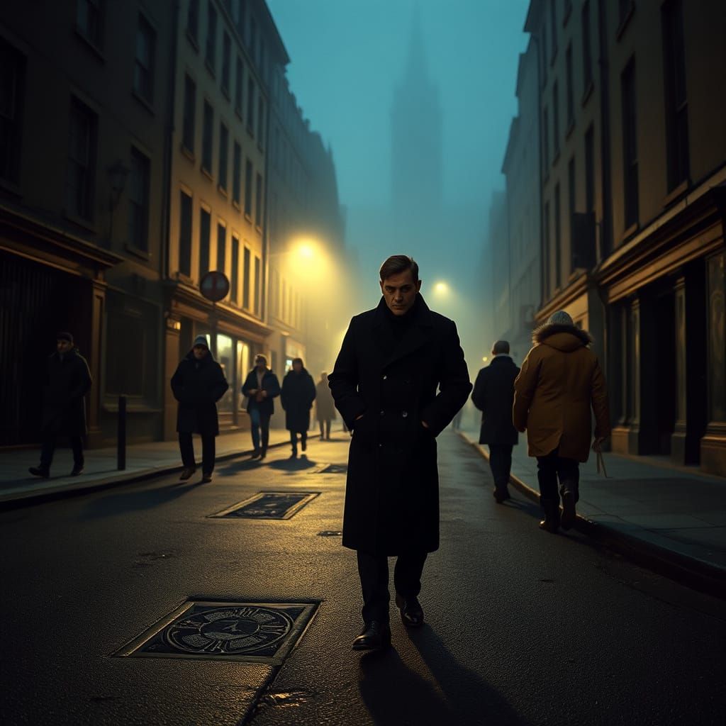 Gritty London Streets in Moody, 1980s Film Noir Style