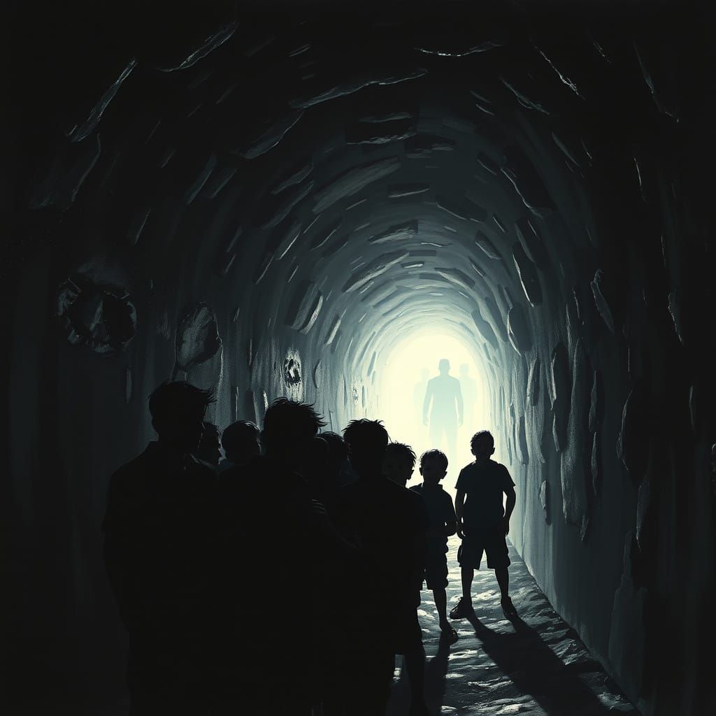 Dark Tunnel of Fear: Silhouettes Seek Rescue