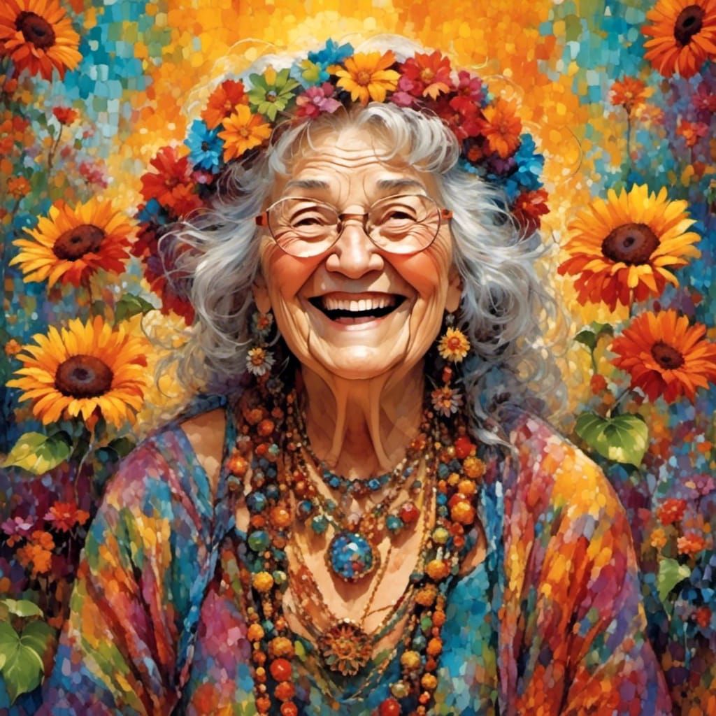 Cheerful Smiling Hippie Grandma Portrait
