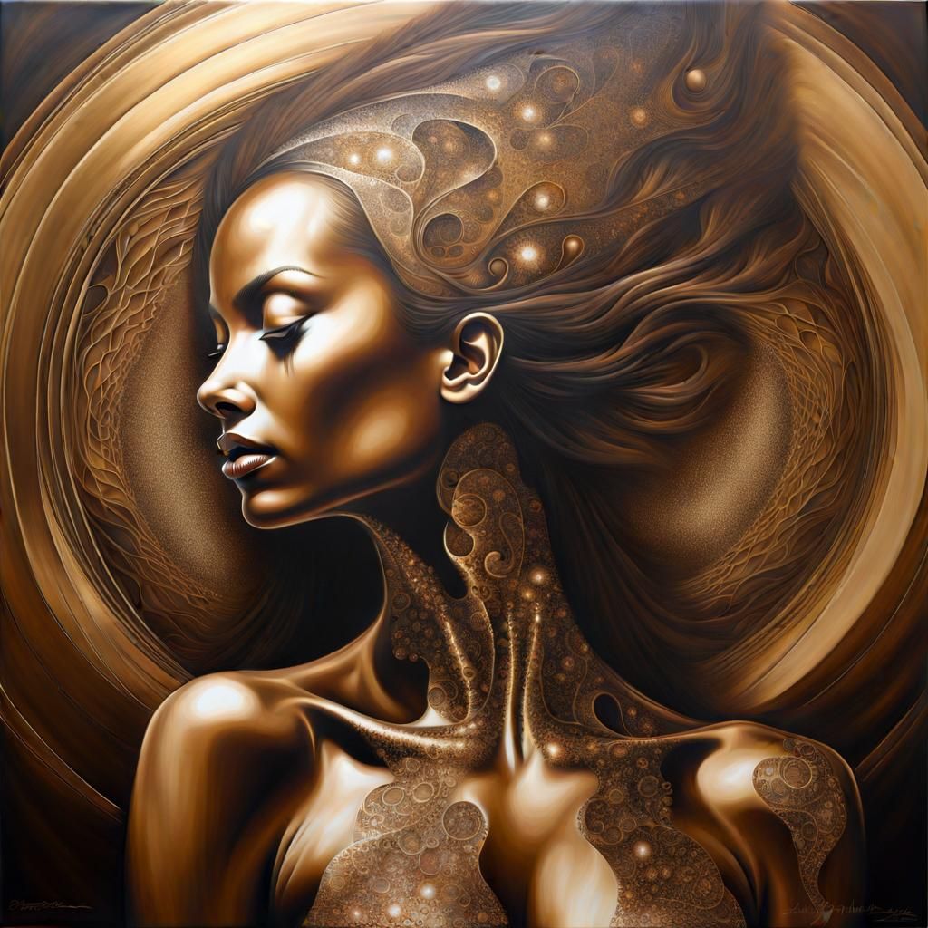 Fractal Painting of Woman's Transformation in Bronze
