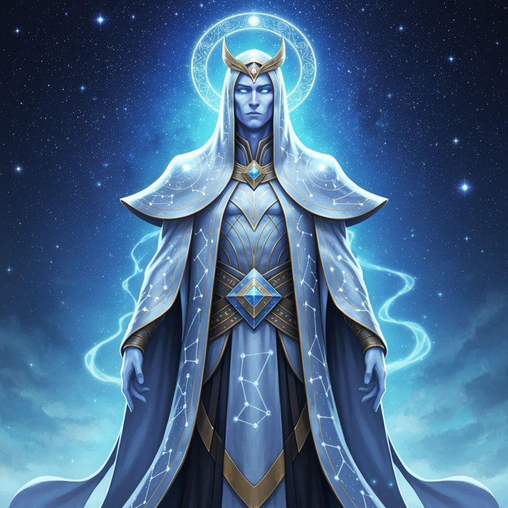 Majestic Celestial Guardian in Retro-Futuristic Style